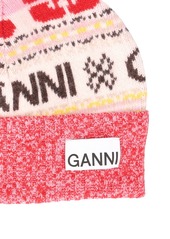 Ganni Graphic Wool Beanie W/ Pompom
