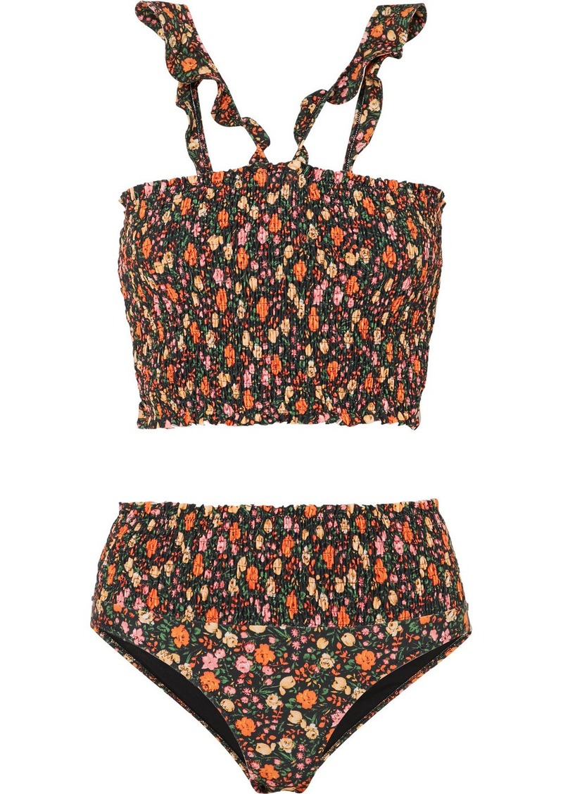 Ganni Ipanema Shirred Floral-print Bikini