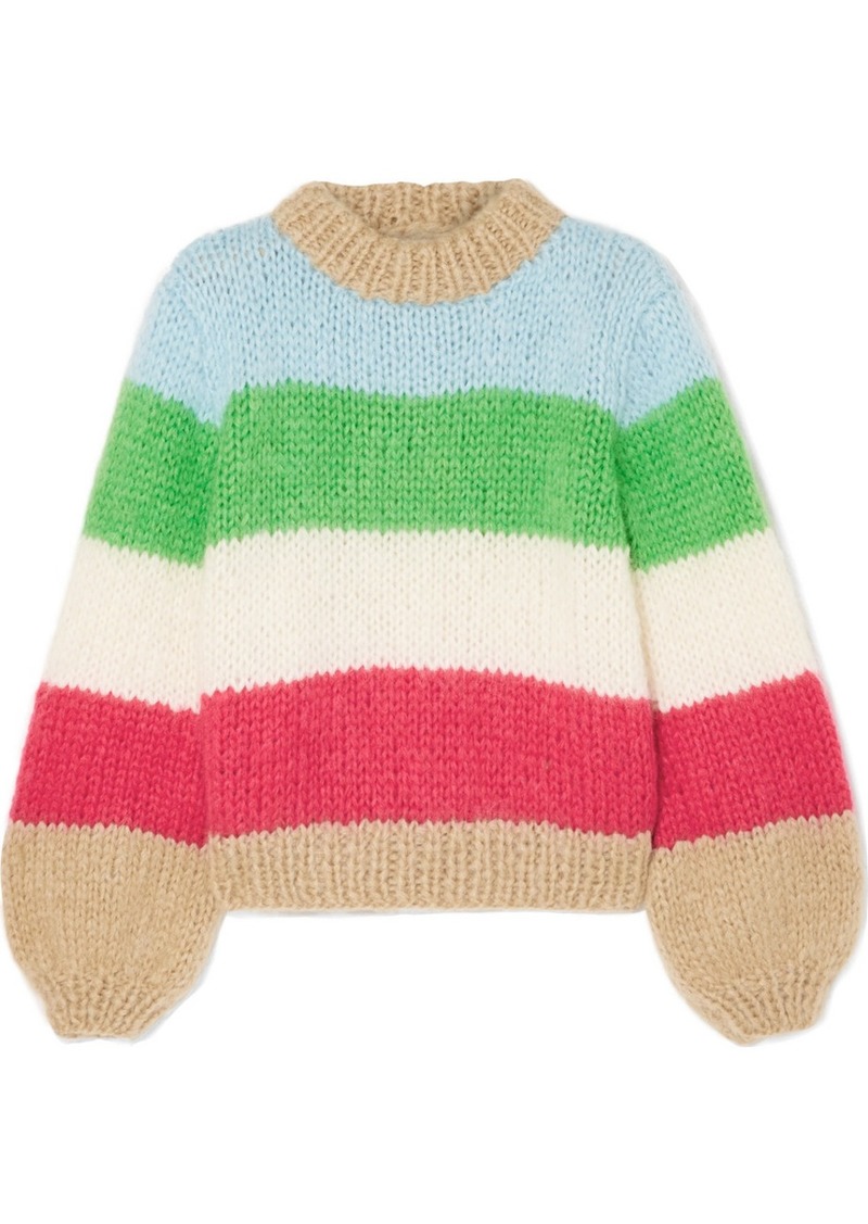 Ganni Striped Mohair And Wool-blend Sweater