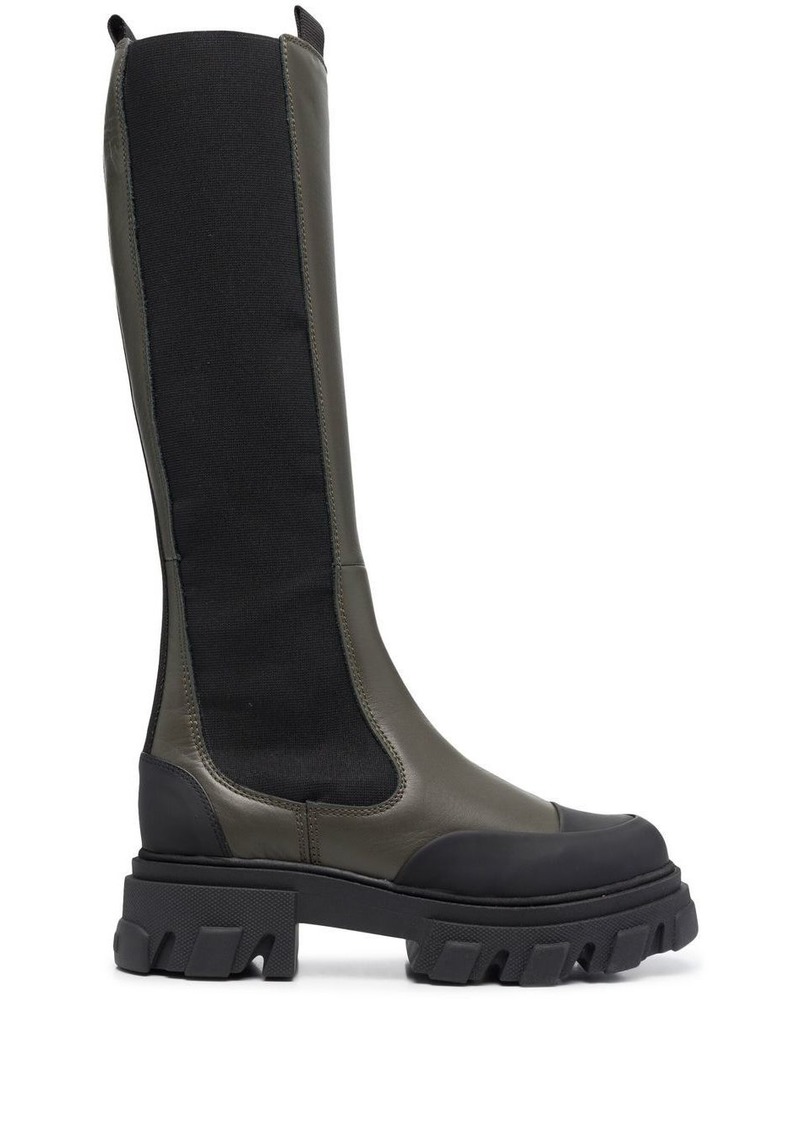 Ganni knee-high chunky leather chelsea boots