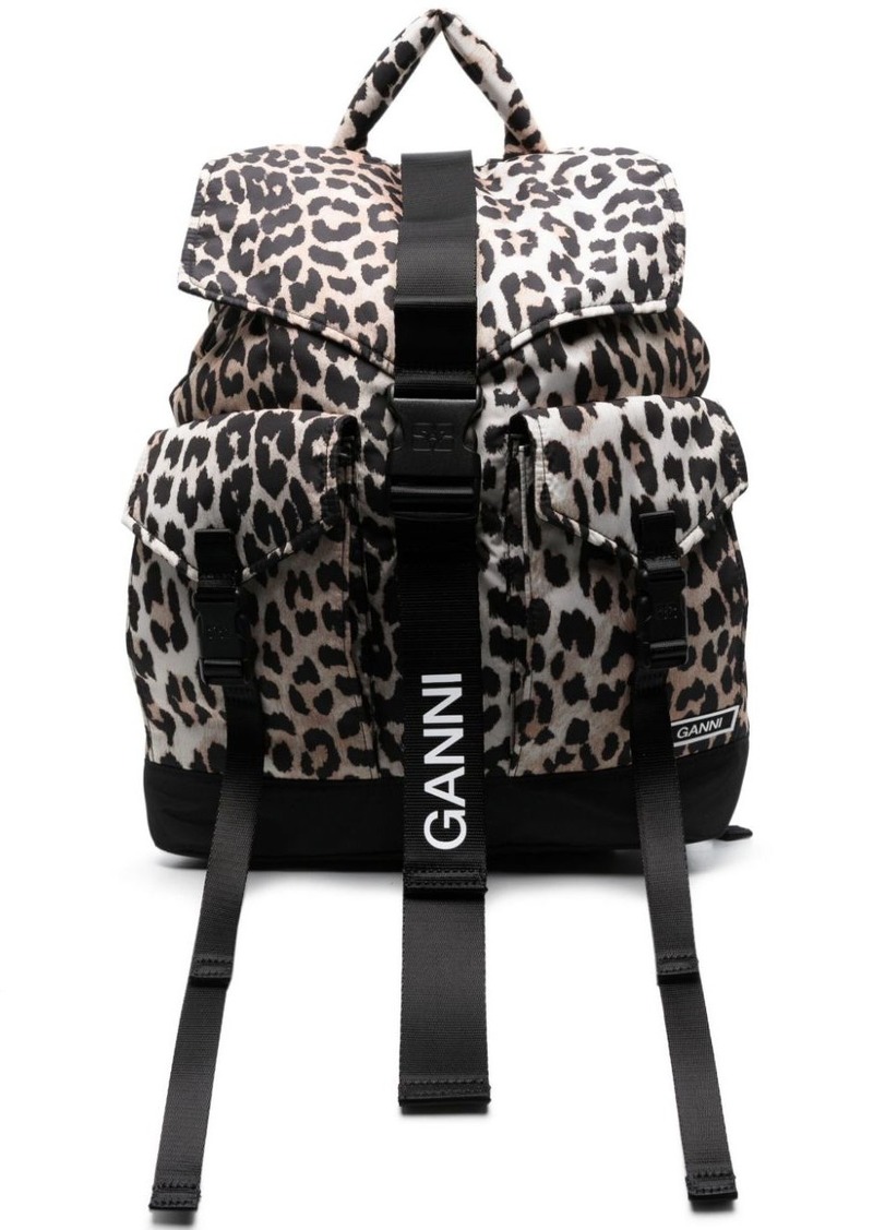 Ganni leopard-print buckled backpack