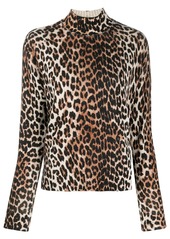 Ganni leopard-print high-neck jumper
