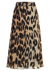 Ganni Leopard-Print Pleated Georgette Skirt