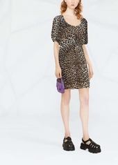 Ganni leopard-print ruched mini dress