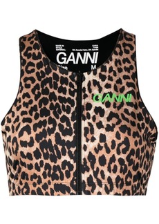 Ganni leopard-print zip-up crop top