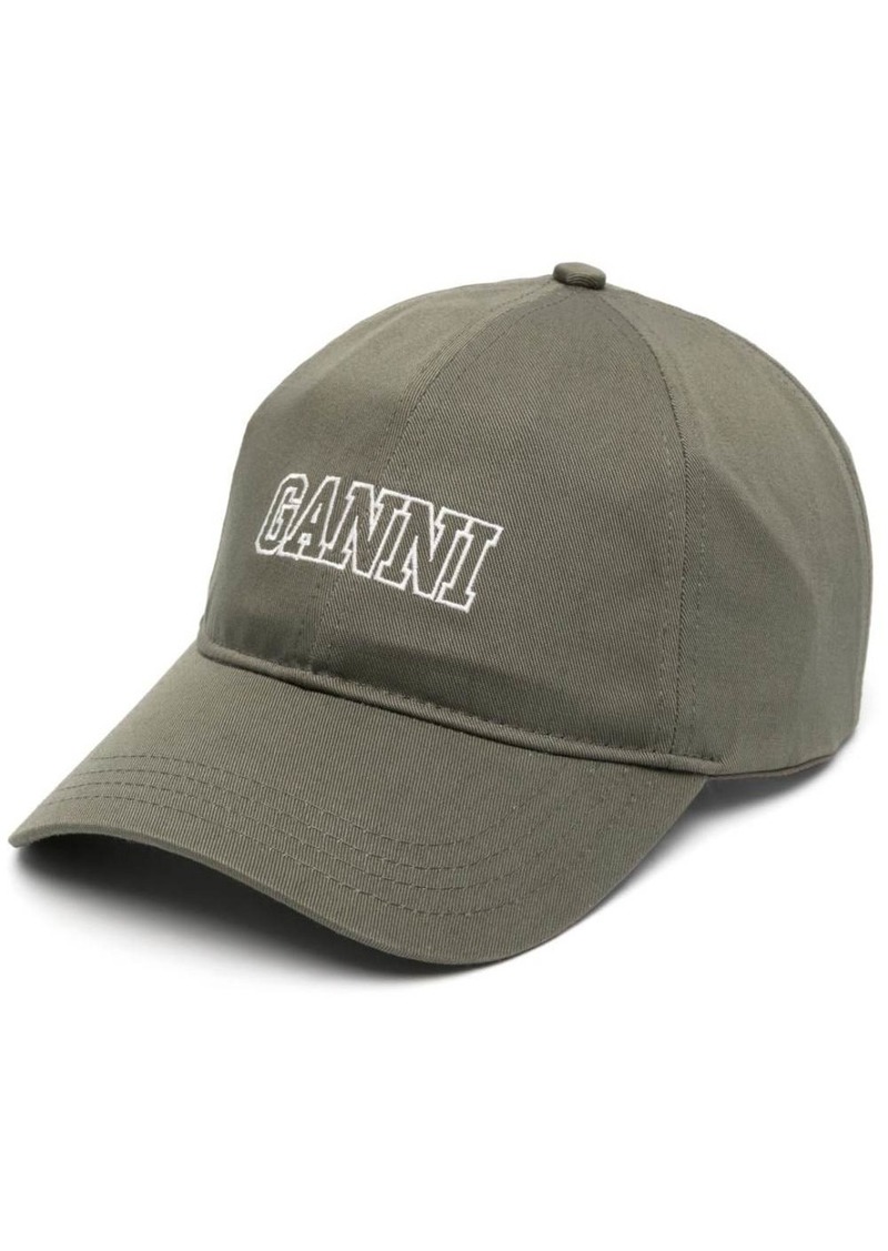 Ganni logo-embroidered cotton cap