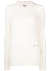 Ganni logo-embroidered crew-neck jumper