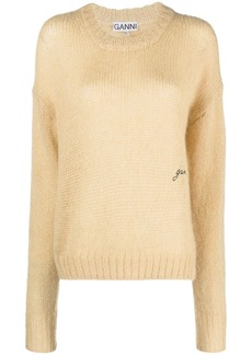 Ganni logo-embroidered knitted jumper