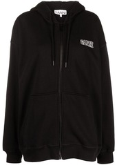 Ganni logo-embroidered zipped hoodie