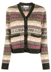 Ganni logo intarsia-knit V-neck cardigan