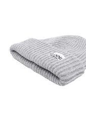 Ganni logo-patch rib-knit beanie