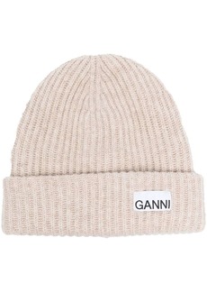 Ganni logo-patch ribbed beanie