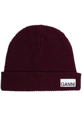Ganni logo-patch ribbed-knit beanie