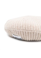 Ganni logo-patch ribbed-knit beret