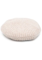 Ganni logo-patch ribbed-knit beret