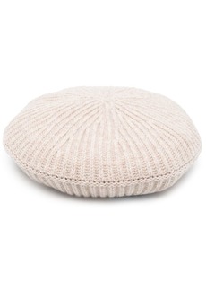 Ganni logo-patch ribbed-knit beret