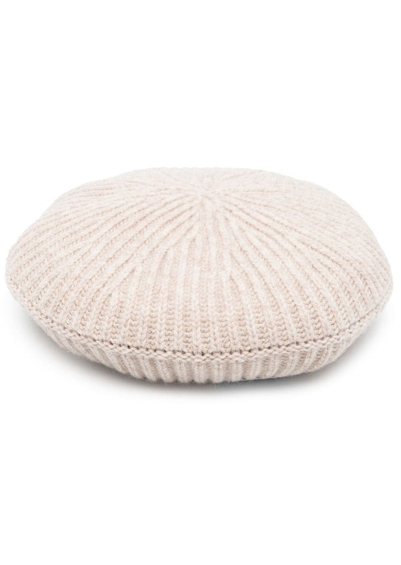 Ganni logo-patch ribbed-knit beret