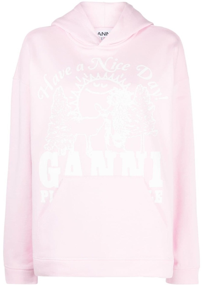 Ganni logo-print organic cotton hoodie
