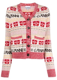 Ganni logo-print wool-blend cardigan