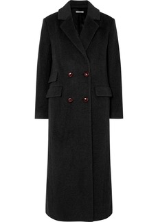 Ganni Mayer Double-breasted Leather-trimmed Wool Coat