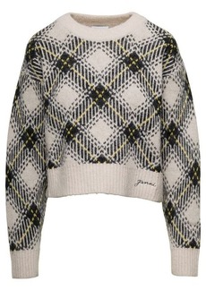 Ganni Multicolor Cropped Sweater with Check Print in Wool Woman