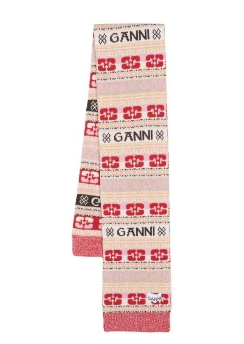 Ganni Multicolor Scarf with Jacquard Motif in Wool Woman