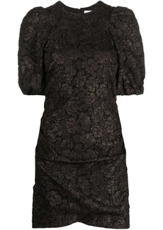 Ganni patterned floral-print short puff-sleeves dress
