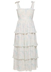 Ganni Pleated Georgette Smocked Midi Dress