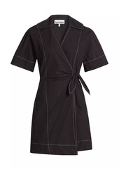 Ganni Poplin Cotton Wrap Minidress