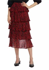 Ganni Printed Georgette Midi-Skirt