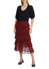 Ganni Printed Georgette Midi-Skirt