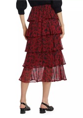 Ganni Printed Georgette Midi-Skirt