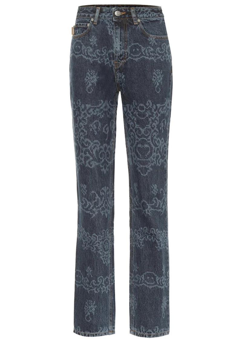 Ganni Printed high-rise straight jeans