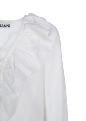 Ganni Ruffled Cotton Poplin V-neck Shirt