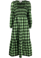 Ganni seersucker check midi dress