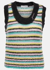 Ganni Sleeveless wool and mohair-striped sweater