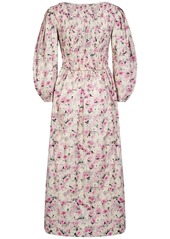 Ganni Smocked Printed Cotton Long Dress