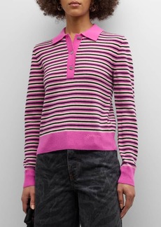 Ganni Stripe Cashmere Polo Sweater