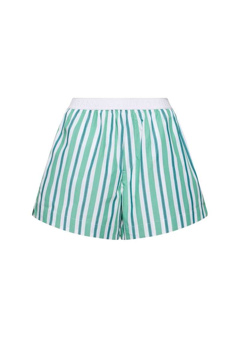 Ganni Striped Cotton Elasticated Shorts