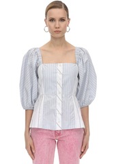 Ganni Striped Cotton Poplin Corset Shirt