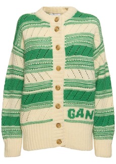 Ganni Striped Logo Wool Cardigan