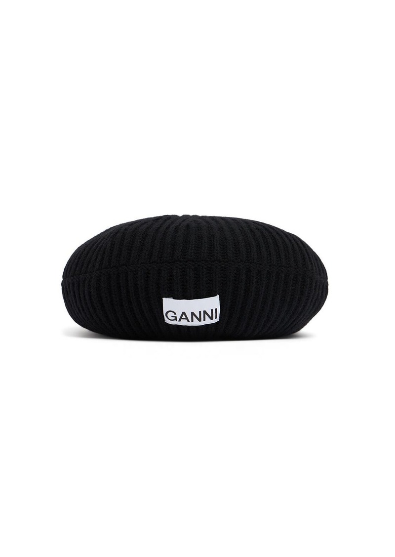 Ganni Structured Rib Knit Wool Blend Beret