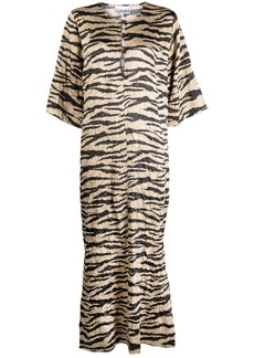 Ganni tiger-print crinkled maxi dress