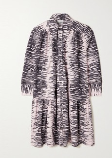 Ganni Tiger-print Tiered Organic Cotton-poplin Shirt Dress