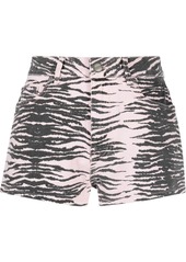 Ganni tiger-stripe denim shorts
