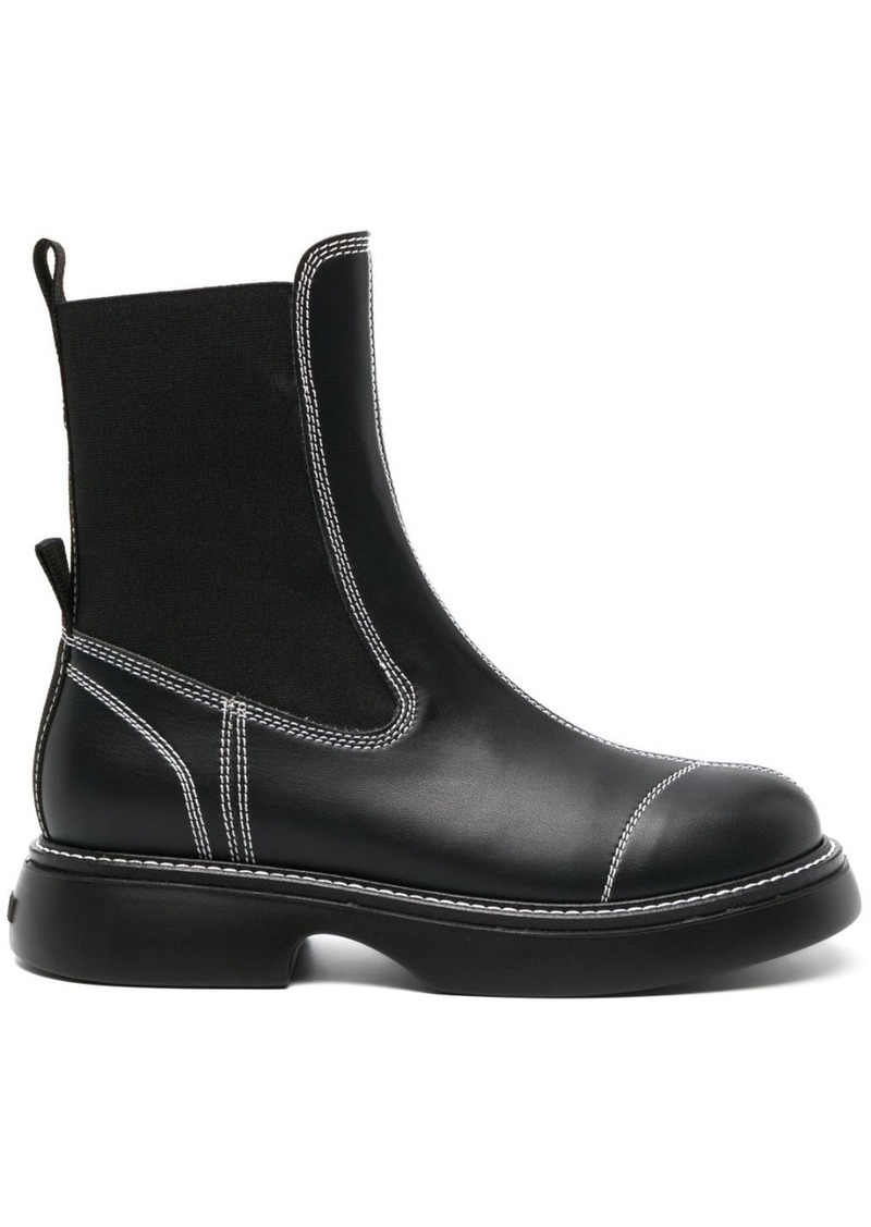 Ganni topstitched leather Chelsea boots