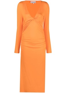 Ganni V-neck long-sleeve dress