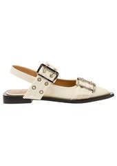 Ganni White Slingback Ballet Flats with Chunky Buckle in Recycled Polyester Blend Woman