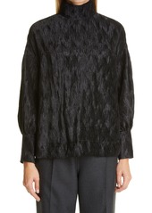 Ganni High Neck Pleated Satin Blouse in Black at Nordstrom