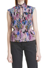 Ganni Pleated Georgette Sleeveless Top in Multicolour at Nordstrom